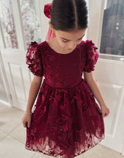 Vienna Girls 3D Embroidery Dress - Burgundy - A Little Lacey