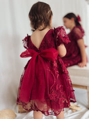 Vienna Girls 3D Embroidery Dress - Burgundy - A Little Lacey
