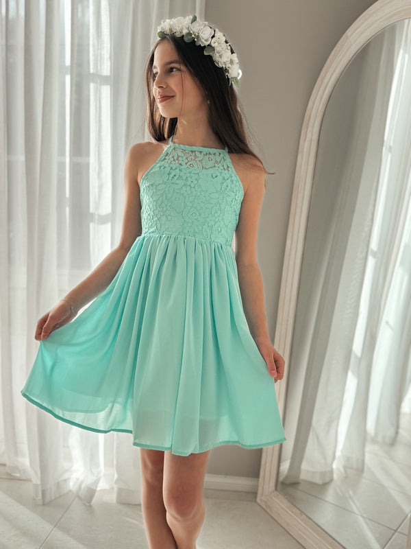 The Norah Girls Lace Up Graduation Dress in Turquoise – A Little Lacey