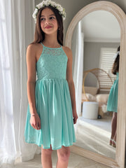 Norah Turquoise Girls Dress - A Little Lacey
