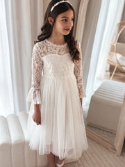 Odette Girls White Dress - Knee Length - A Little Lacey