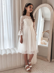 Odette Girls White Dress - Knee Length - A Little Lacey