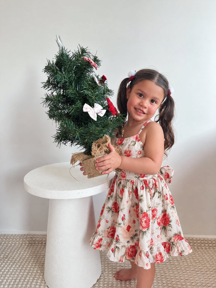 girls red floral christmas dress with matching baby romper