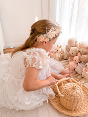 Petal Embroidered Girls White Dress - A Little Lacey
