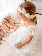 Petal Embroidered Girls White Dress - A Little Lacey