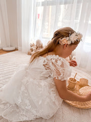 Petal Embroidered Girls White Dress - A Little Lacey