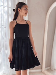 Phoebe Chiffon Girls Dress Black - A Little Lacey