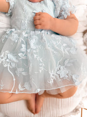 Petal Blue Embroidered Baby Dress - A Little Lacey