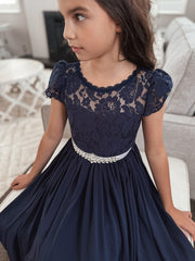Sasha Girls Navy Blue Dress - A Little Lacey