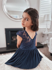 Sasha Girls Navy Blue Dress - A Little Lacey