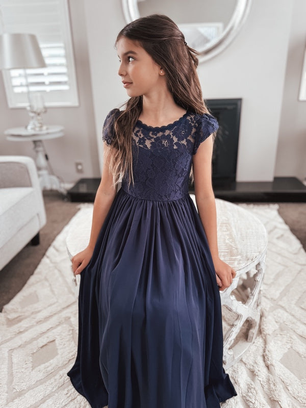 Sasha Girls Navy Blue Dress - Flower Girl Dresses