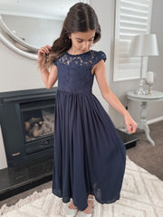 Sasha Girls Navy Blue Dress - A Little Lacey