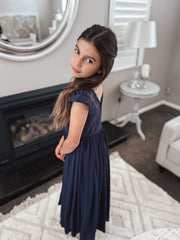Sasha Girls Navy Blue Dress - A Little Lacey