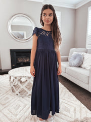 Sasha Girls Navy Blue Dress - A Little Lacey