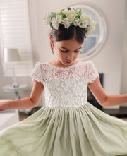 Sasha Girls Sage Green Dress - A Little Lacey