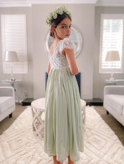 Sasha Girls Sage Green Dress - A Little Lacey