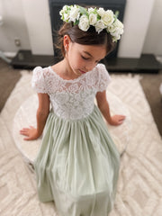 Sasha Girls Sage Green Dress - A Little Lacey