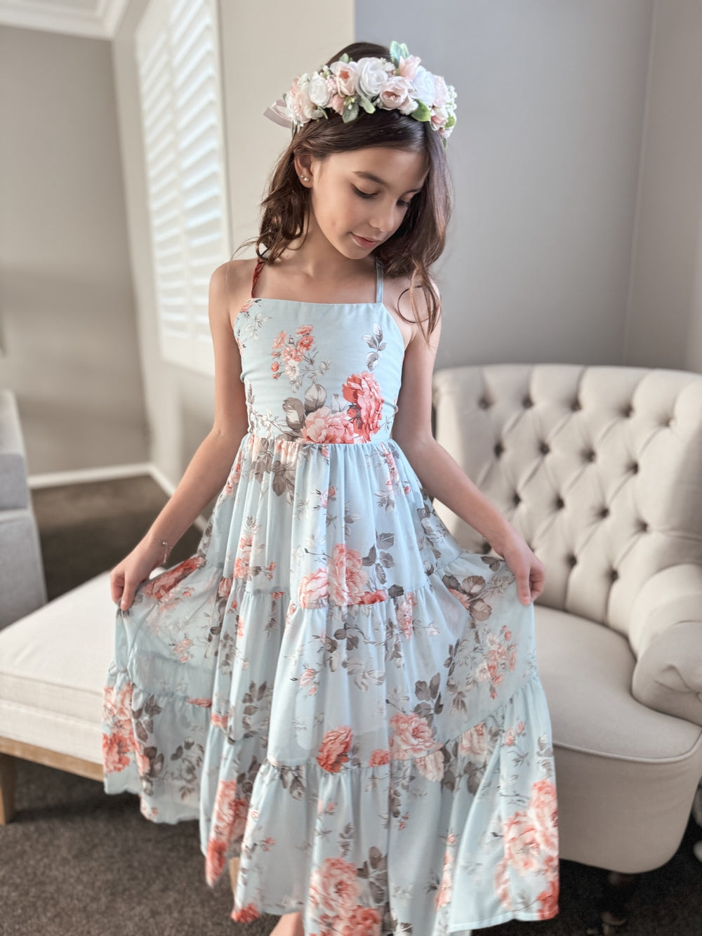 Savannah Girls Floral Maxi Dress - Dusty Blue - Shop All