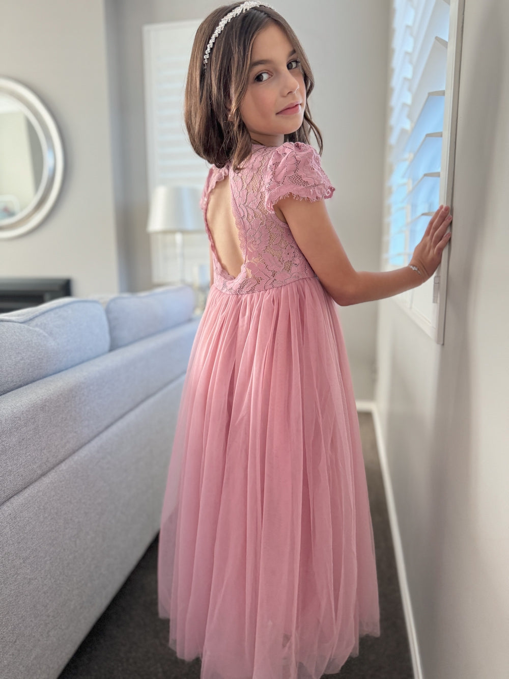 Serenade Girls Dusty Rose Lace Dress - New Arrivals