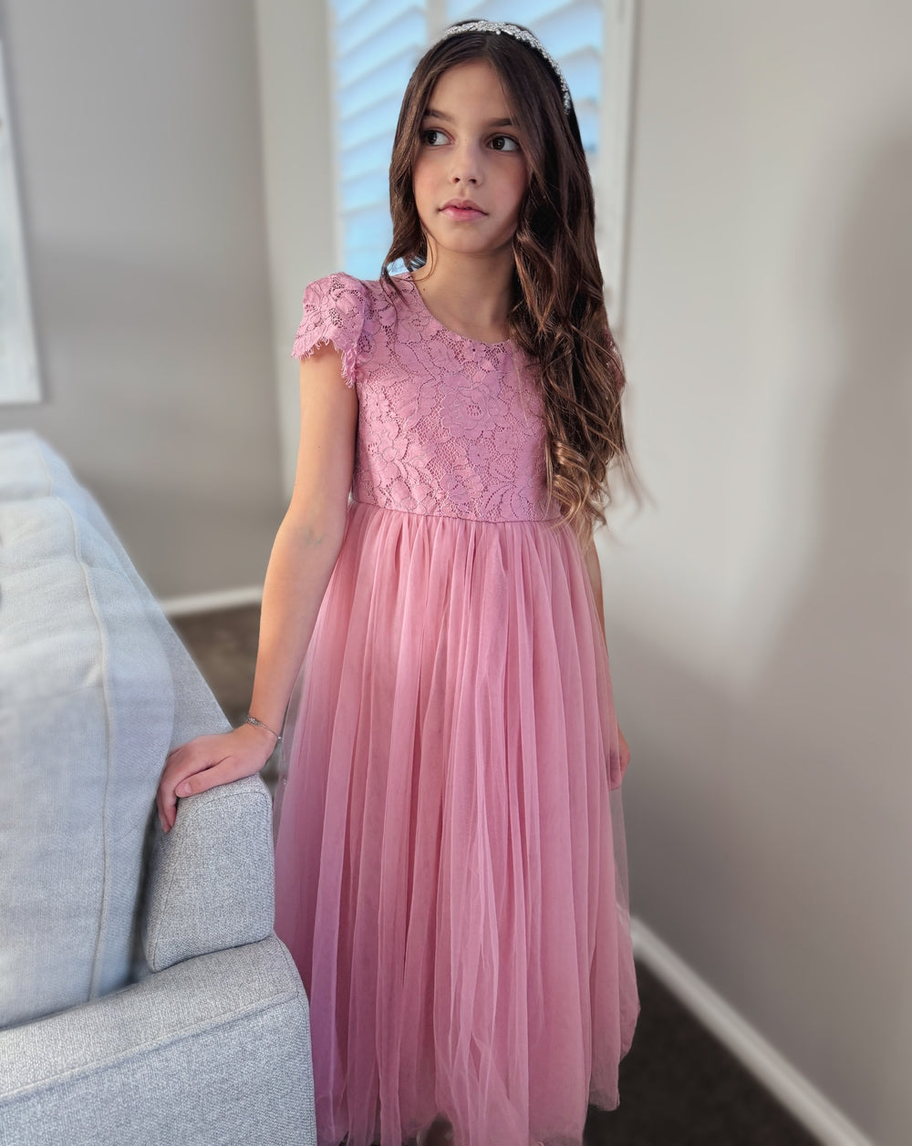 Serenade Girls Dusty Rose Lace Dress - New Arrivals