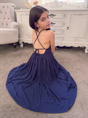 Sofia French Chiffon Navy Blue Girls Dress - A Little Lacey