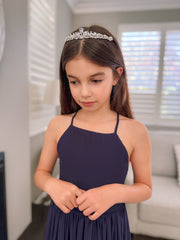 Sofia French Chiffon Navy Blue Girls Dress - A Little Lacey