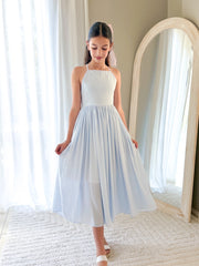 Sofia French Chiffon Light Blue Girls Dress - A Little Lacey