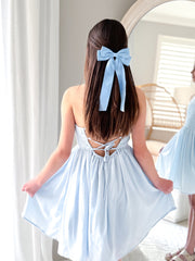 Velvet Shimmer Blue Girls Hair Bow - A Little Lacey