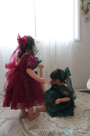 Vienna Girls 3D Embroidery Dress - Burgundy - A Little Lacey