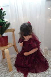 Vienna Girls 3D Embroidery Dress - Burgundy - A Little Lacey