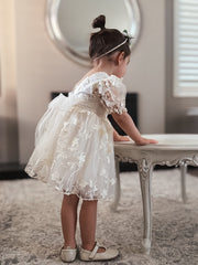 Vienna Girls Ivory Embroidered Flower Girl Dress - A Little Lacey