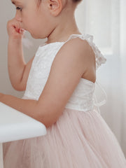 Zara White and Peach Girls Lace Dress - A Little Lacey