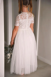 Annalise Girls White Short Sleeve Dress - A Little Lacey