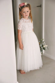 Annalise Girls White Short Sleeve Dress - A Little Lacey