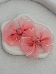 Blush Peach Girls Pigtail Bows - A Little Lacey