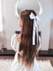 Classic White Girls Hair Bow - A Little Lacey
