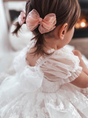 Dusty Pink Girls Pigtail Bows - A Little Lacey