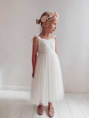 Ella Rose White Girls Tie-Back Dress - A Little Lacey