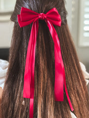 Classic Deep Red Girls Hair Bow - A Little Lacey