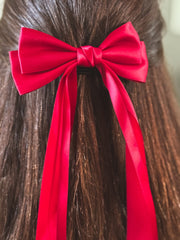 Classic Deep Red Girls Hair Bow - A Little Lacey