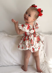 Olive Baby Girls Floral Christmas Romper - A Little Lacey