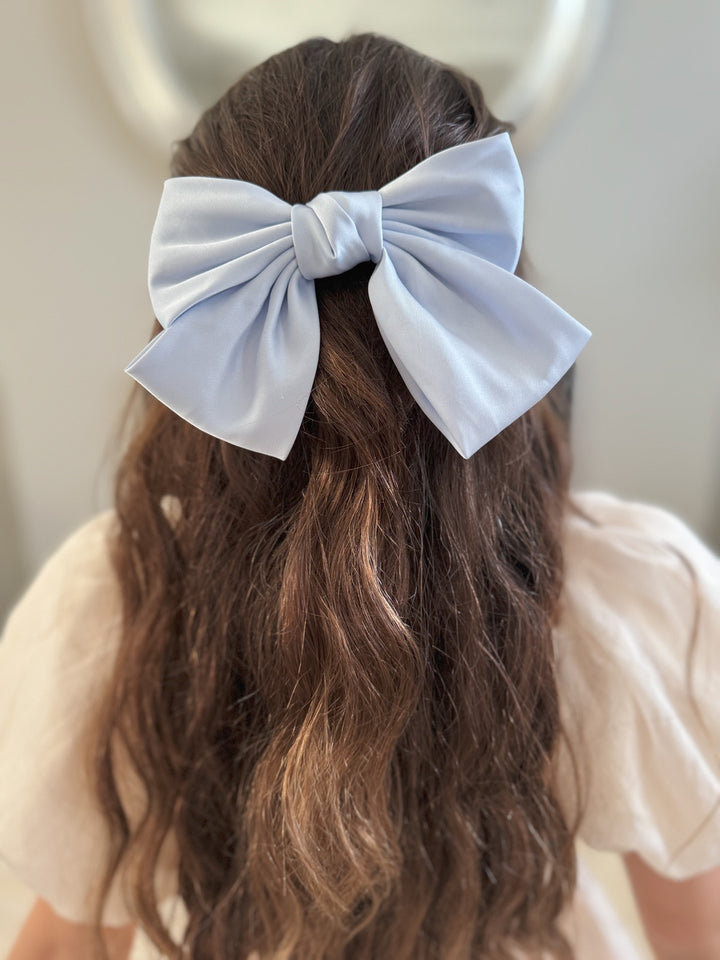 Girls Light Blue Satin Bow