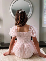Harper Puff Sleeve Pink Girls Dress - A Little Lacey