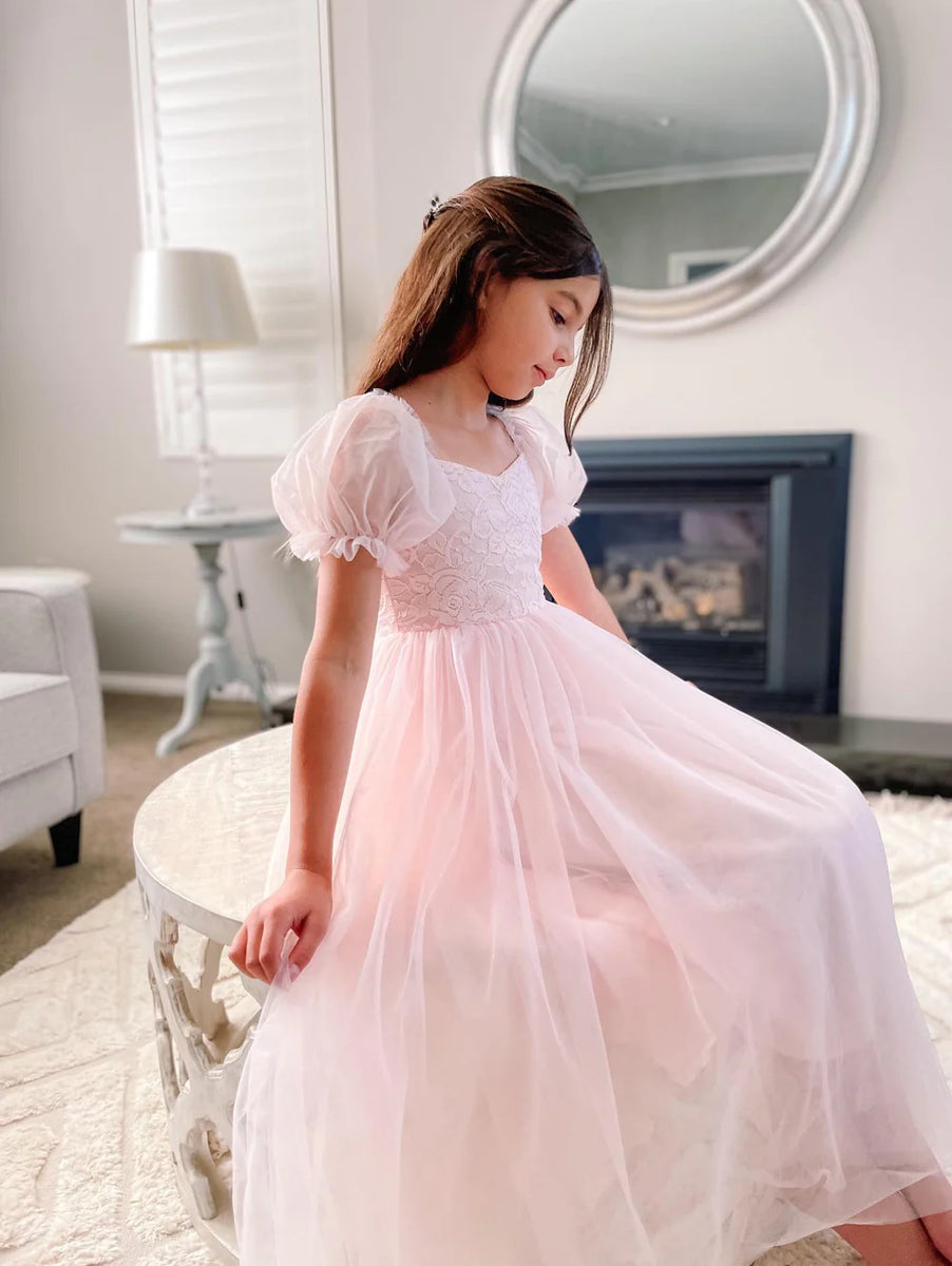 Pink lace 2025 tulle dress