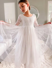 Juliette White Lace Girls Dress - Full Length - A Little Lacey