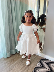 Lily White Puff Sleeve Girls Dress - A Little Lacey