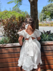 Lily White Puff Sleeve Girls Dress - A Little Lacey