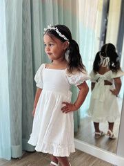 Lily White Puff Sleeve Girls Dress - A Little Lacey