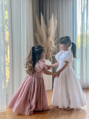 Lucy Girls Puff Sleeve Dress - Dusty Pink - A Little Lacey