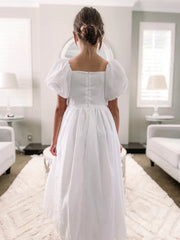 Lucy Girls Puff Sleeve White Dress - END OF BATCH - A Little Lacey